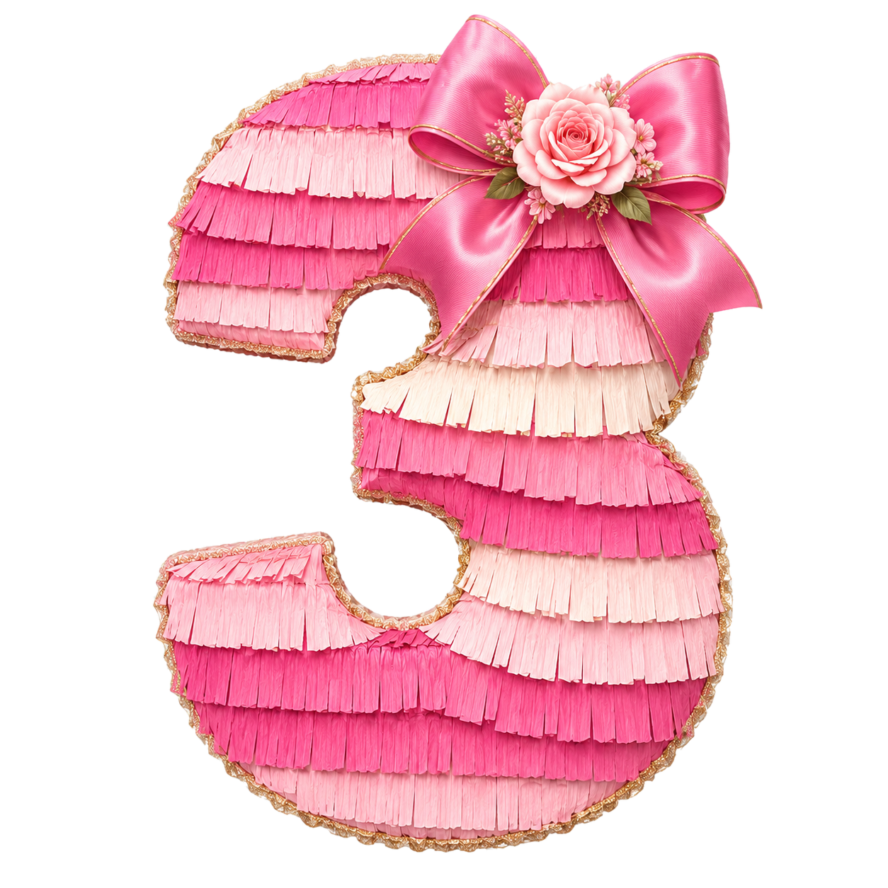 Número 3 decorado como piñata rosa